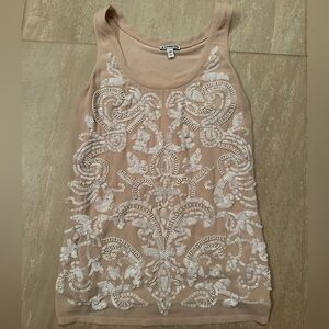 S - Express Sequin Beige Tank Top